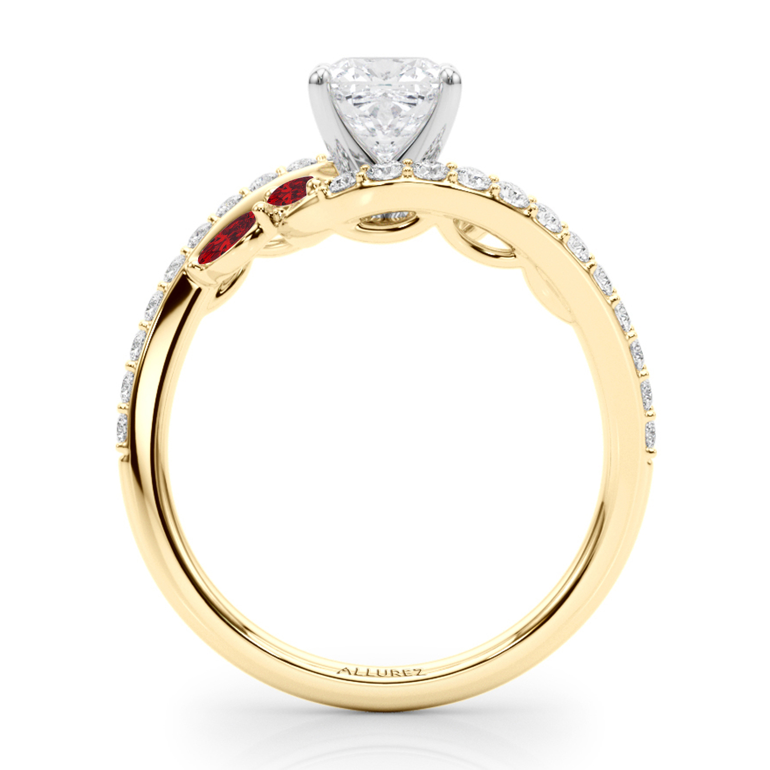 Swirl Design Diamond & Marquise Ruby Engagement Ring 18K Yellow Gold (0.63ct)